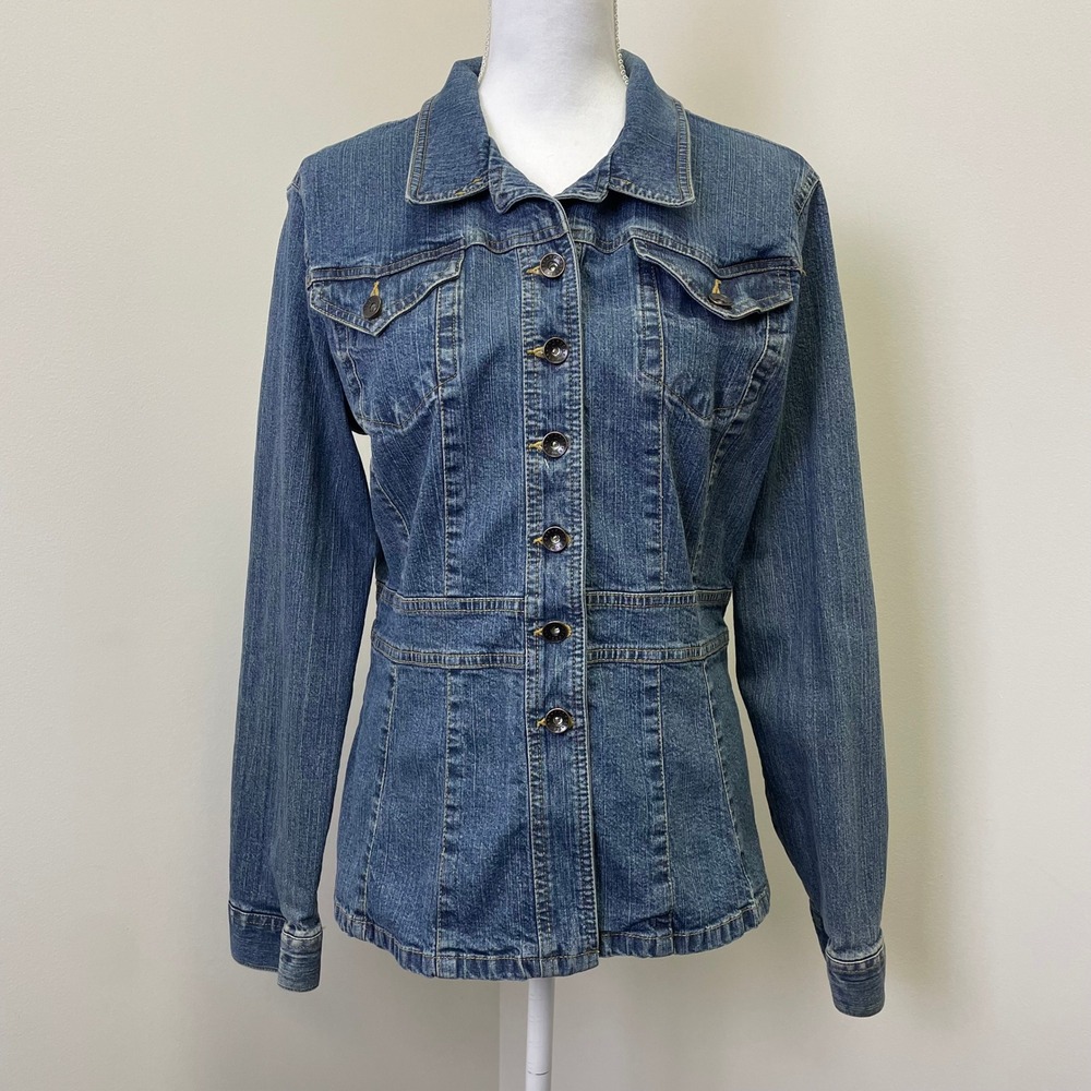 Y2K Axcess Liz Claiborne Blue Denim Jacket XL Stretch Casual